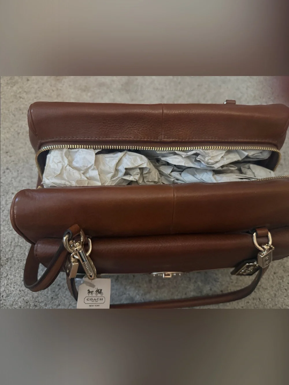 Vintage NWT Coach Brown Leather Barrel Crossbody with Gold Hardware Never Used